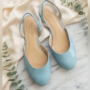 NEW Talbots 9.5W Light Blue Patent Leather Slingback Flats Brazil Wide Width